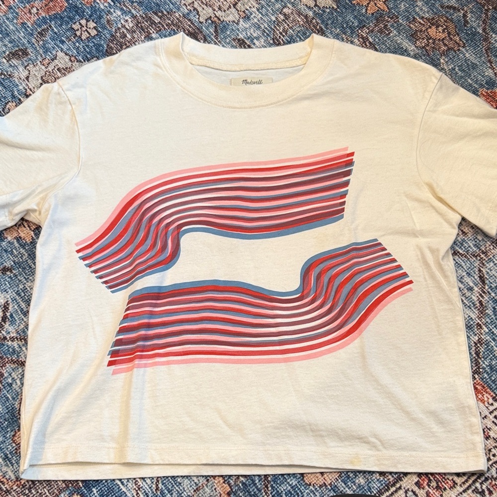 Madewell Cream Modern Graphic Cropped T-Shirt